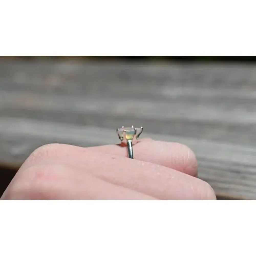 Opal ring, alternative engagement jewelry anniversary, sterling silver